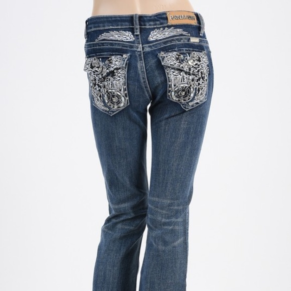 Motorcycle Wing Boot Leg Jeans w/Rhinestone Detail - Picture 3 of 8